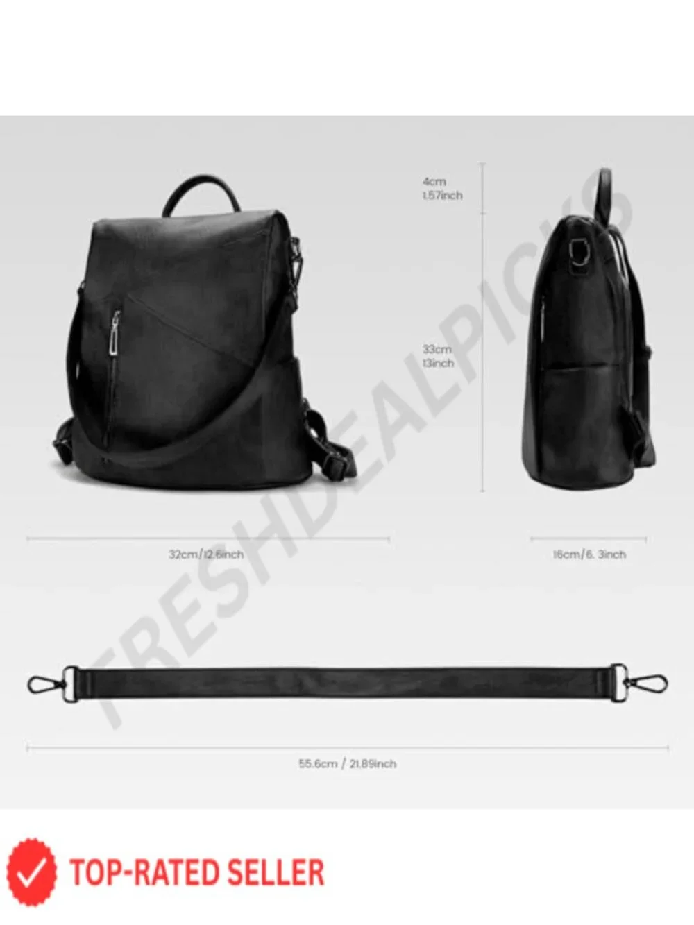 PU Leather Fashion Backpack for Women Travel Daypack with Detachable Strap